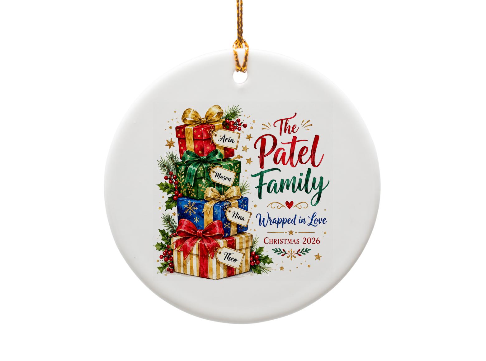 Custom Family Wrapped In Love Christmas 2026 Ornament Personalized Holiday Decor Custom Family Name Gift O1032