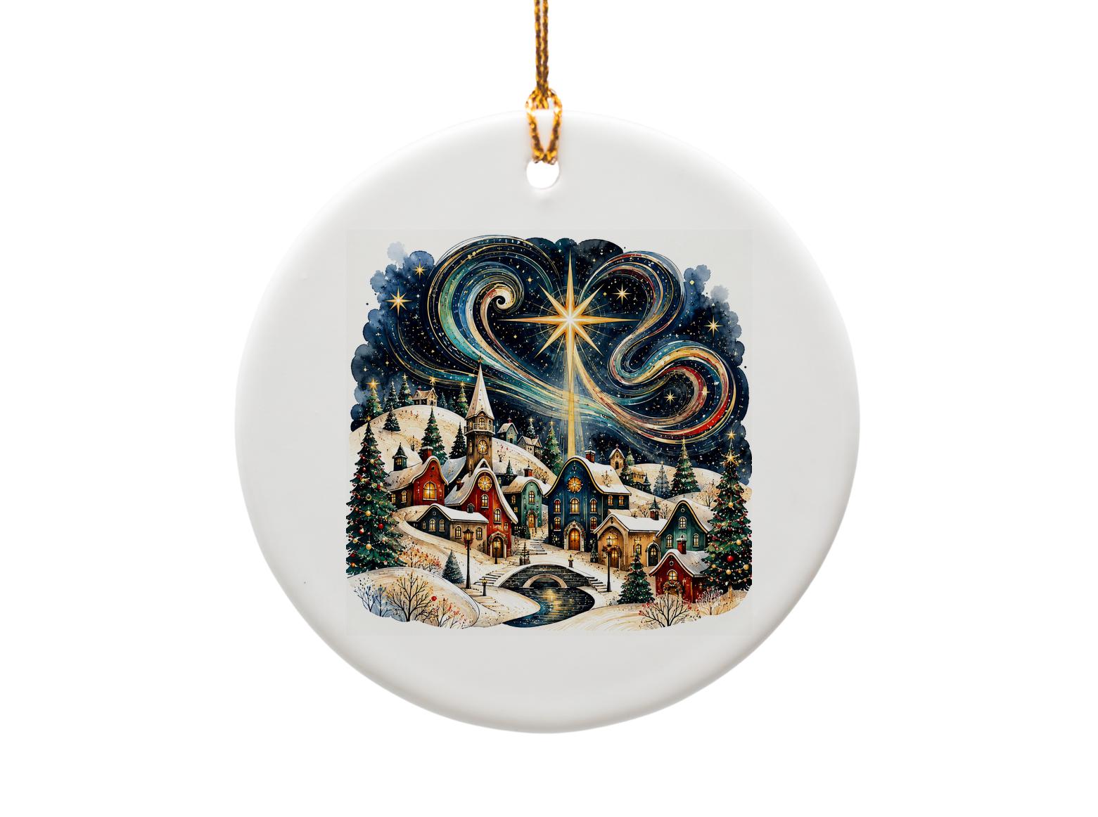 Christmas Village Ornament Starry Night Scene Holiday Decor Winter Wonderland Ornament Festive Home Decoration Gift O1036