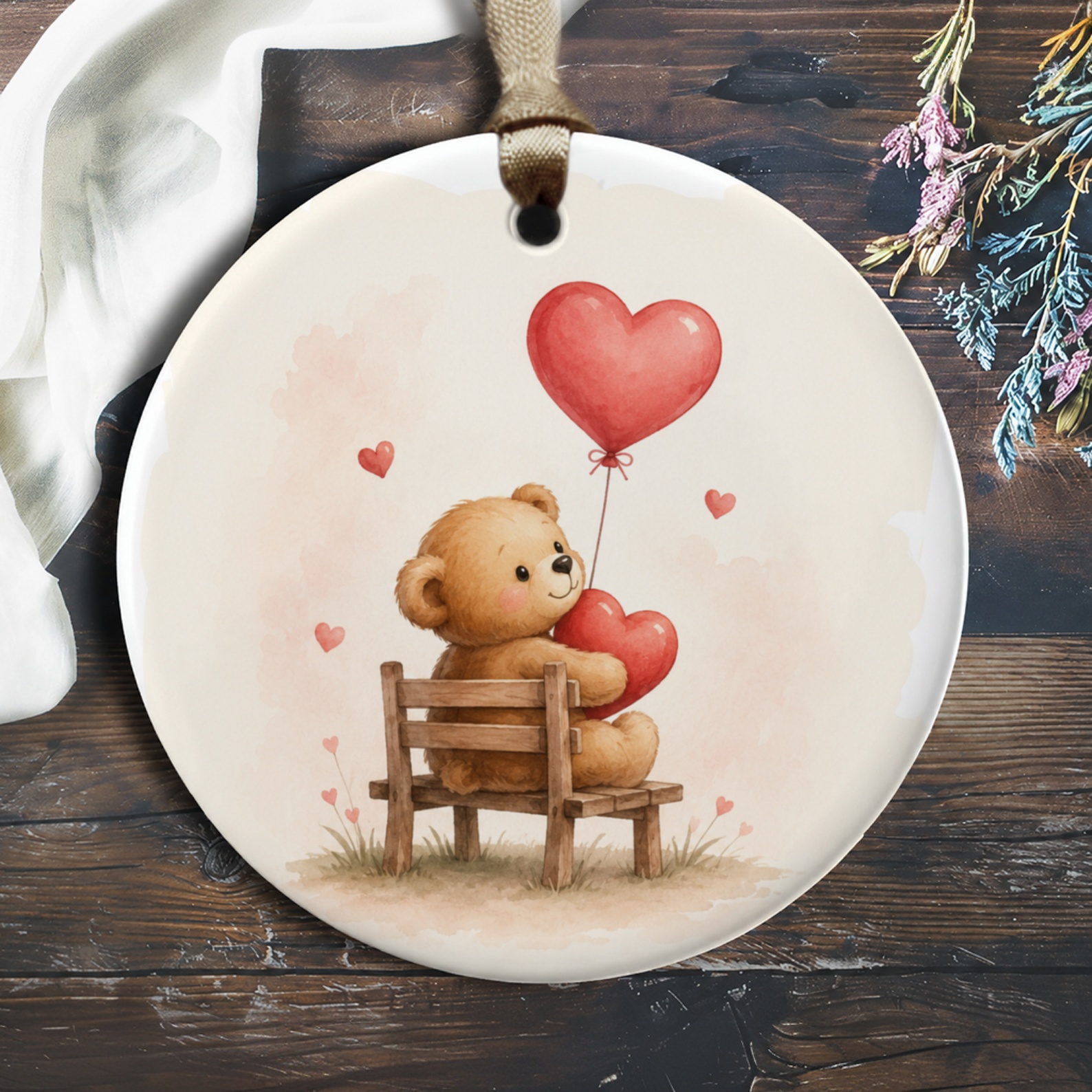 Teddy Bear Heart Balloon Ornament Cute Romantic Love Decor Gift For Her Valentines Day Anniversary Keepsake O599