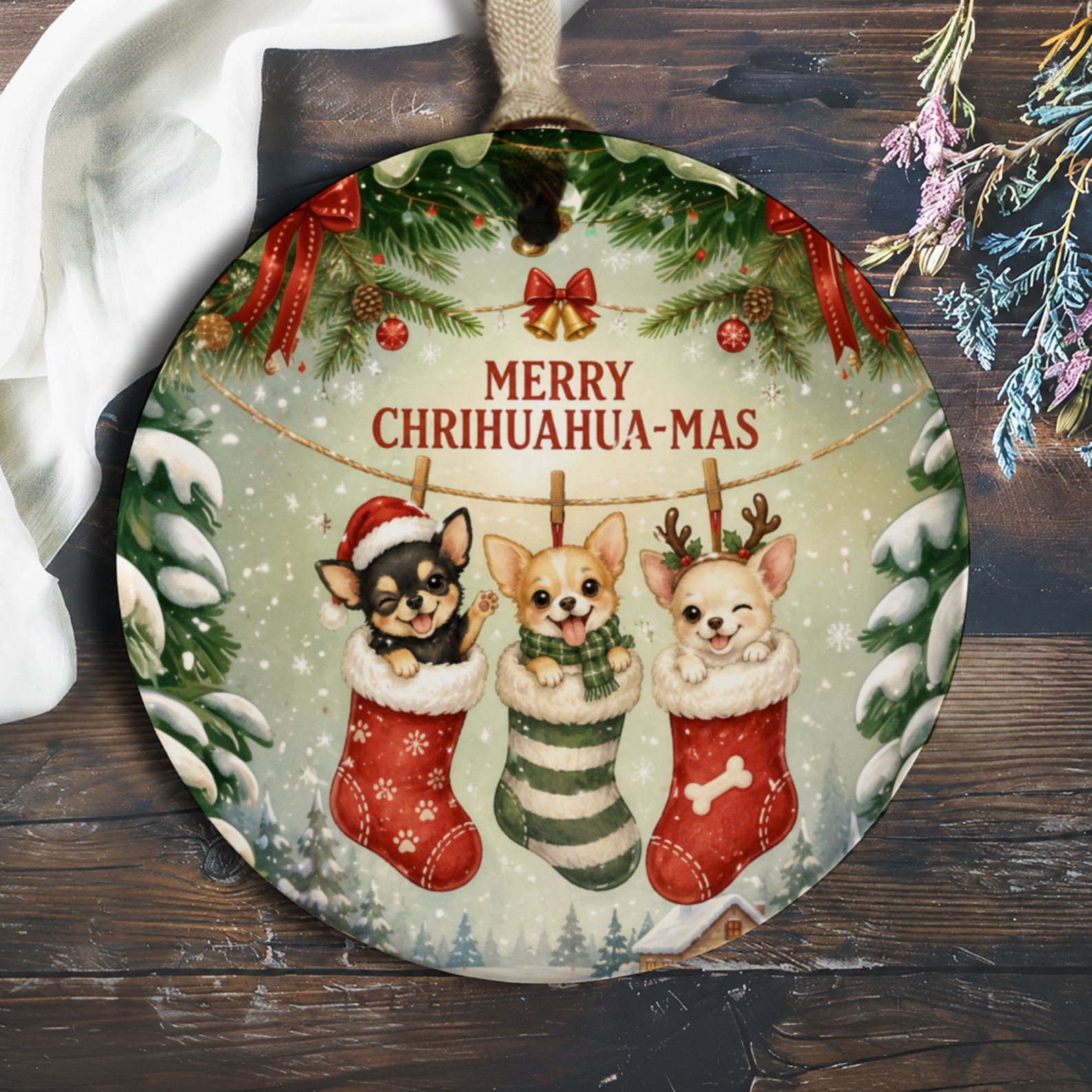 Merry Chrihuahua-Mas Christmas Ornament Cute Chihuahua Dog Lover Holiday Decor Festive Tree Decoration Pet Lover Gift O613
