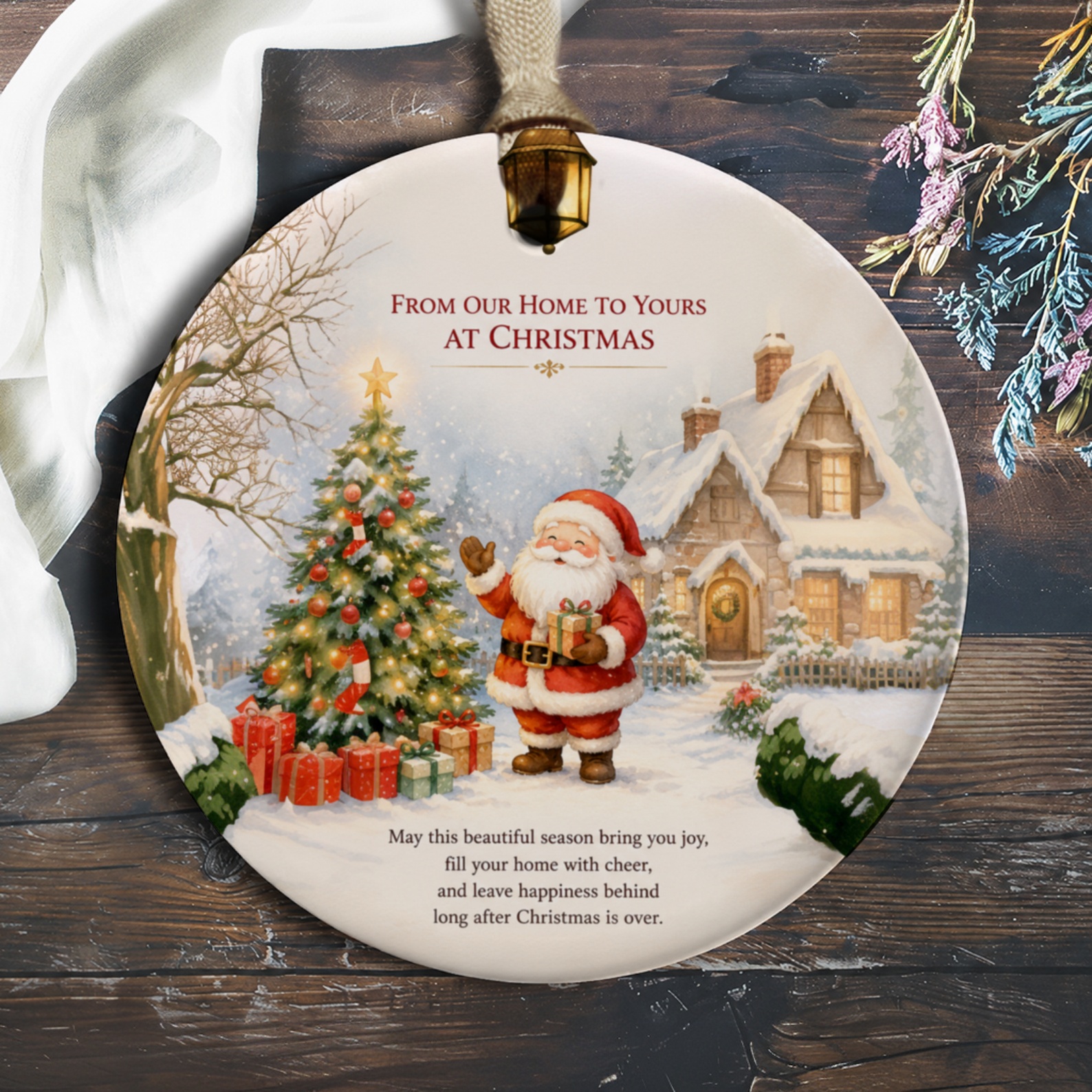 From Our Home To Yours At Christmas Ornament Santa With Tree Holiday Decor Festive Home Decoration Gift Idea O608