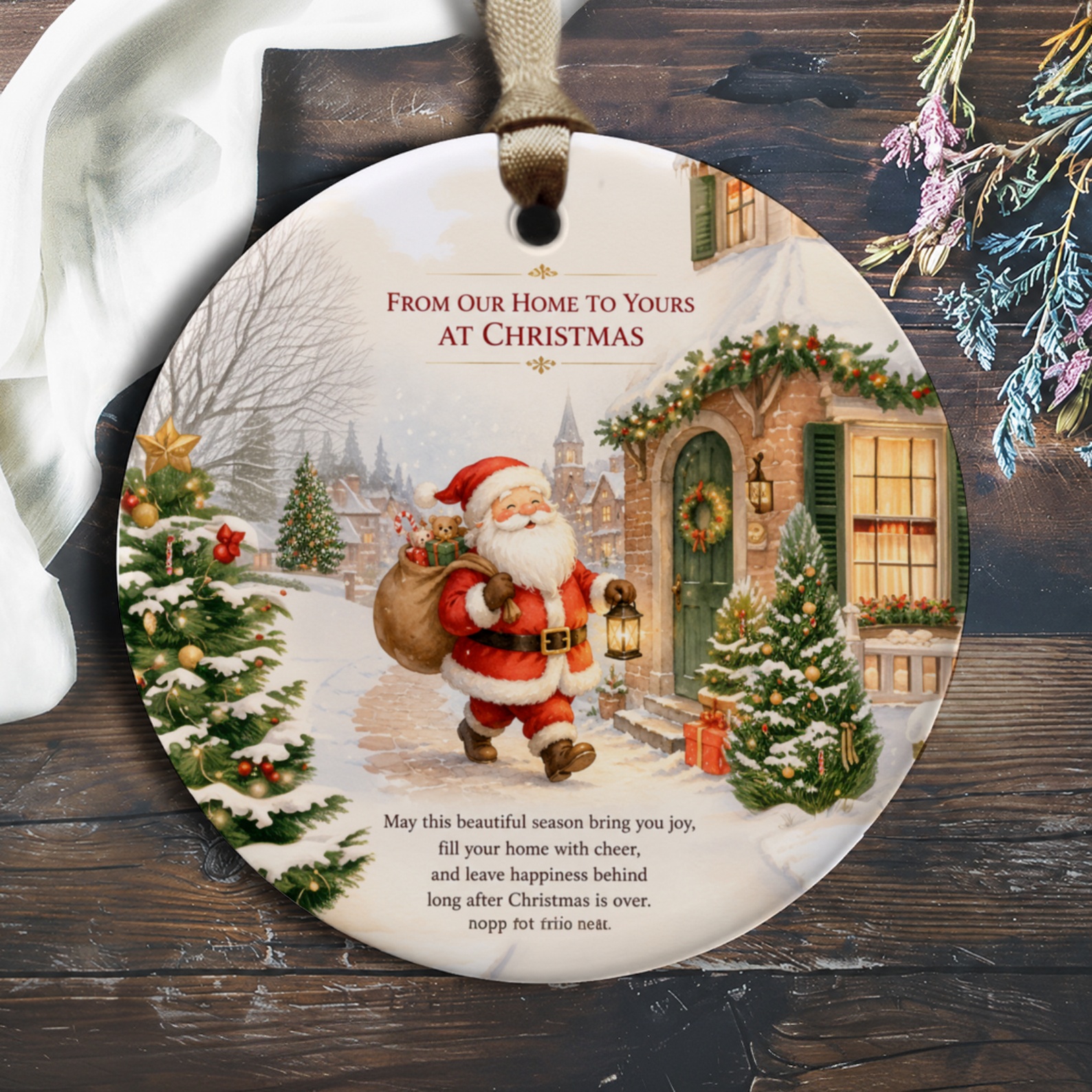 From Our Home To Yours At Christmas Ornament Santa Christmas Scene Holiday Decor Festive Home Decoration Gift O609