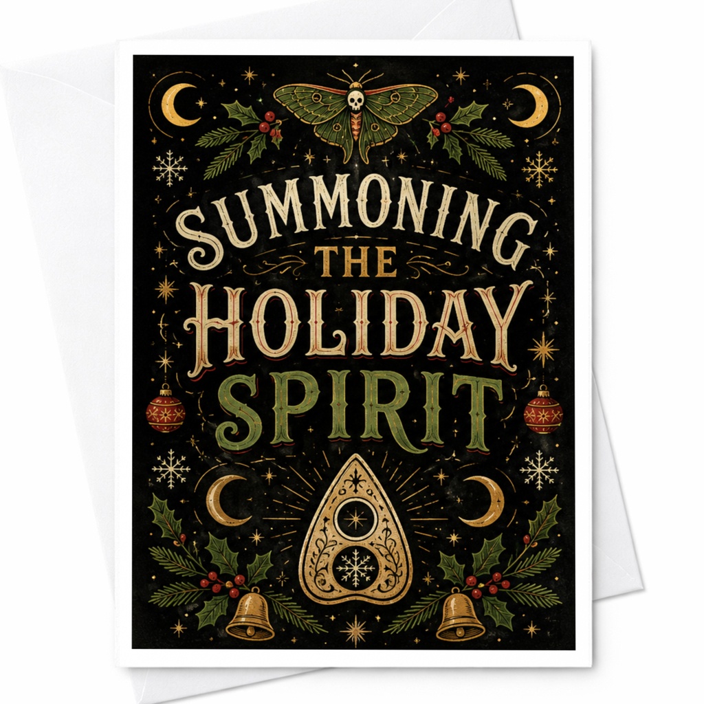 Summoning The Holiday Spirit Christmas Card Festive Greeting Card Moth Winter Holiday Card For Friends Family C4604