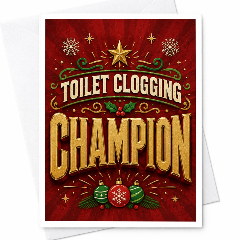 Toilet Clogging Champion Funny Christmas Card Holiday Greeting Card For Him Her Friend Festive Xmas Card C4607