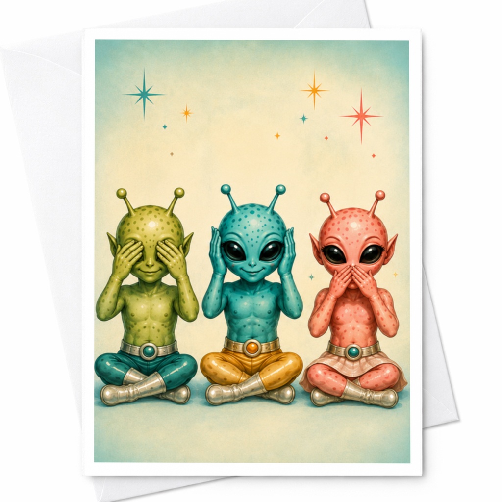 Three Cute Aliens Blank Greeting Card Whimsical Space Theme Card For Kids Alien Lover Fun Art Card Everyday Card C4623