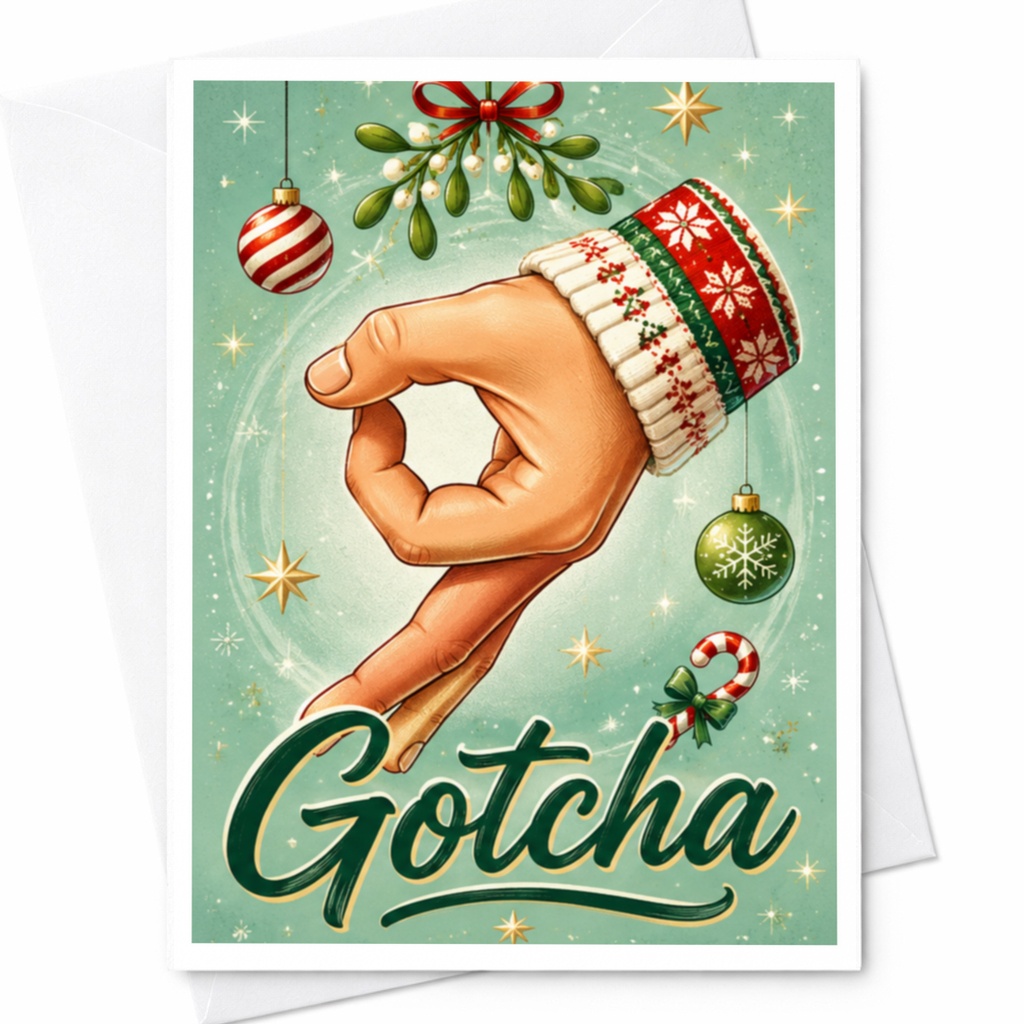 Gotcha Funny Christmas Card Holiday Greeting Card Festive Card For Friends Family Cute Xmas Card With Ornaments C4625