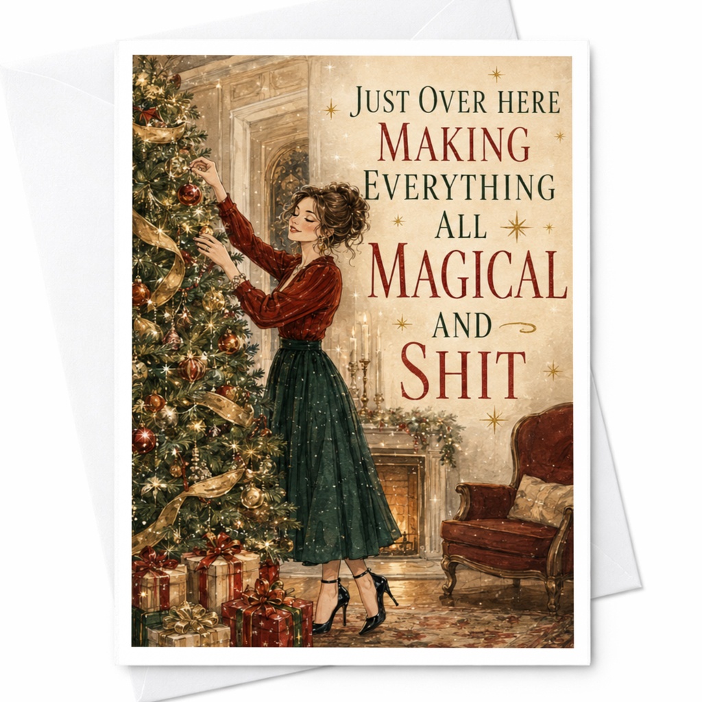 Just Over Here Making Everything All Magical And Shit Funny Christmas Card Holiday Greeting Card For Her Xmas Card C4626