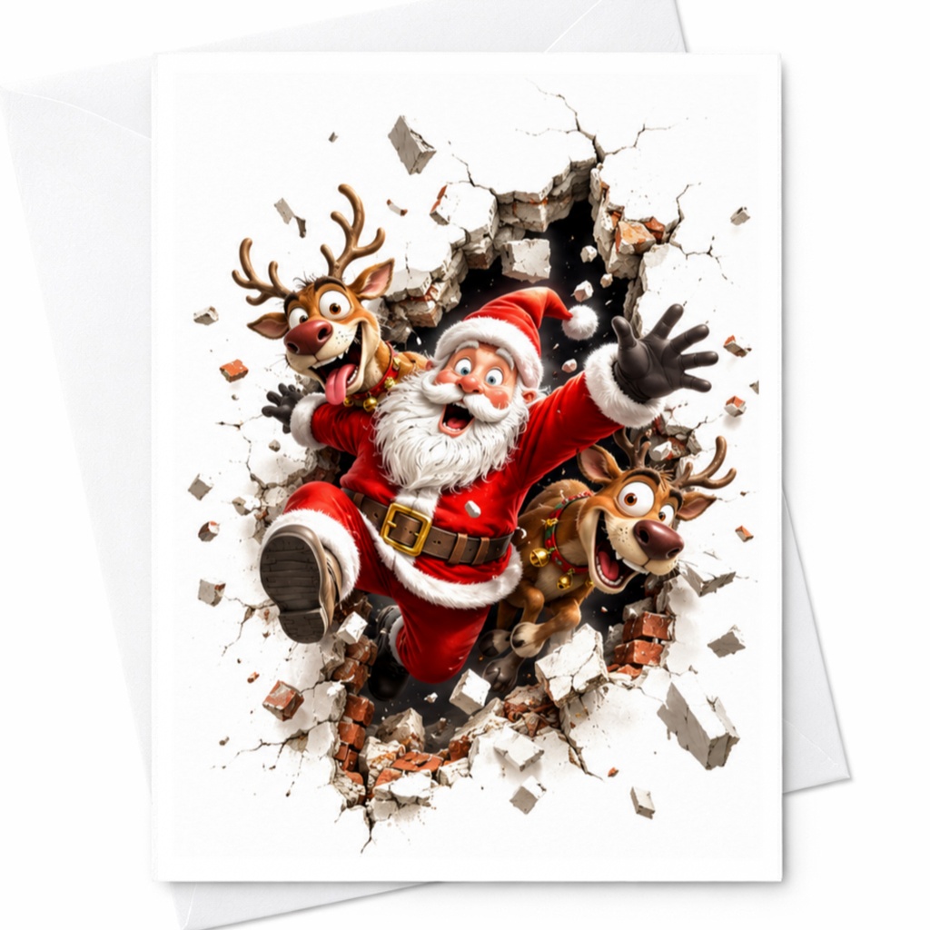 Santa And Reindeer Christmas Card Fun Holiday Greeting Card For Kids Family Cute Festive Santa Claus Card C4629