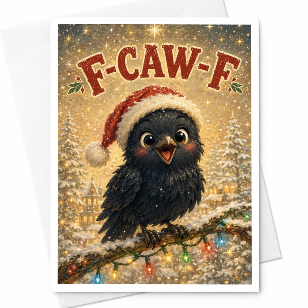 F-Caw-F Funny Christmas Card Festive Bird With Santa Hat Holiday Greeting Card Cute Animal Card For Bird Lovers C4635