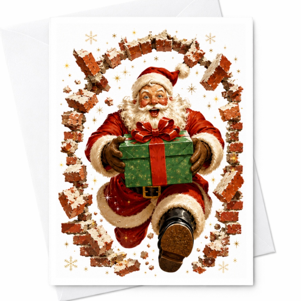 Santa With Gift Christmas Card Festive Holiday Greeting Card For Family And Friends Cute Santa Claus Card Xmas Celebration C4617