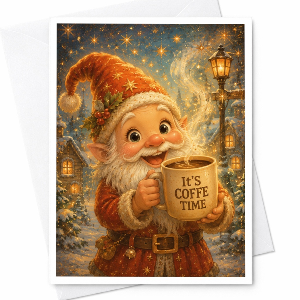 It's Coffee Time Christmas Card Cute Santa With Coffee Mug Holiday Greeting Card For Coffee Lovers Festive Winter Scene C4640