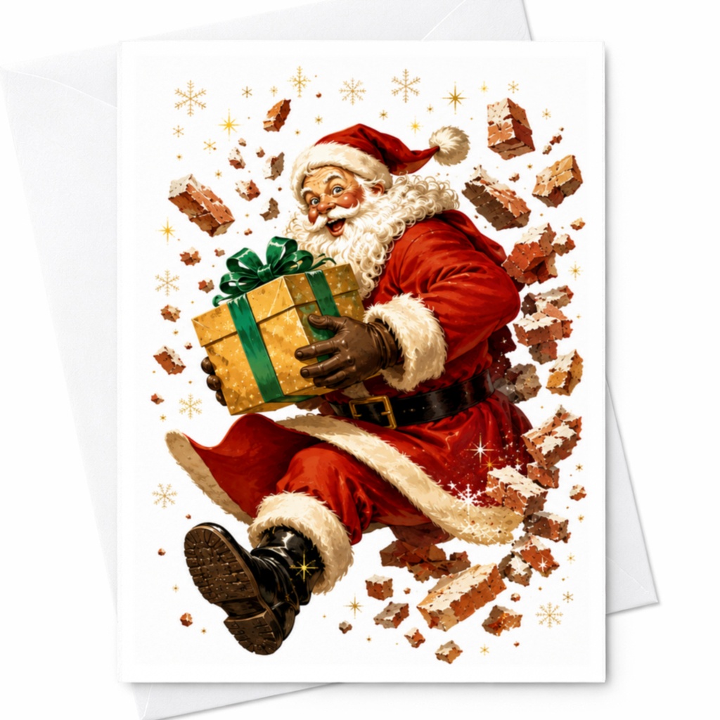 Santa With Gift Christmas Card Festive Holiday Greeting Card For Family And Friends Cute Santa Claus Illustration C4618
