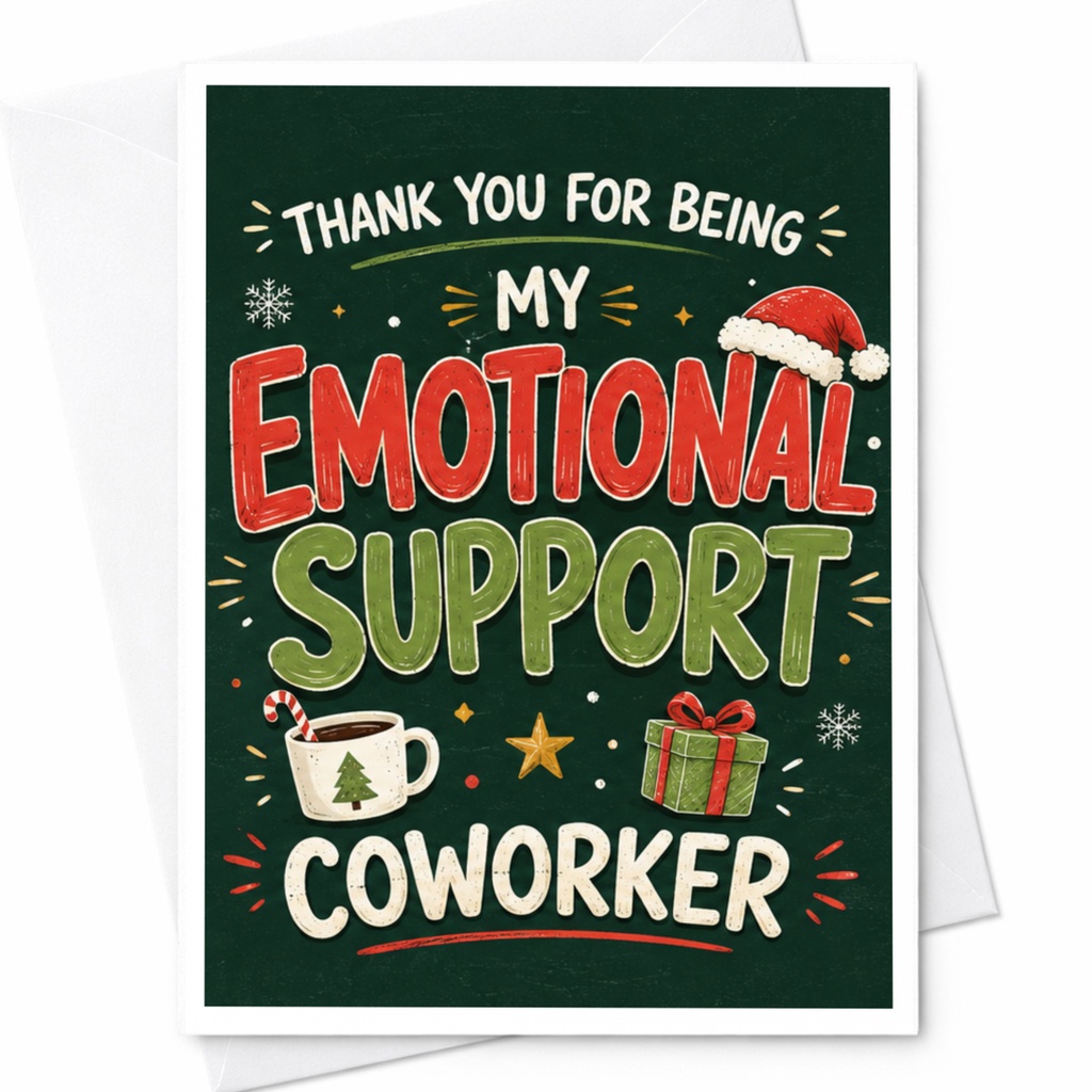 Thank You For Being My Emotional Support Coworker Christmas Card Funny Holiday Greeting For Colleague Office Friend C4642