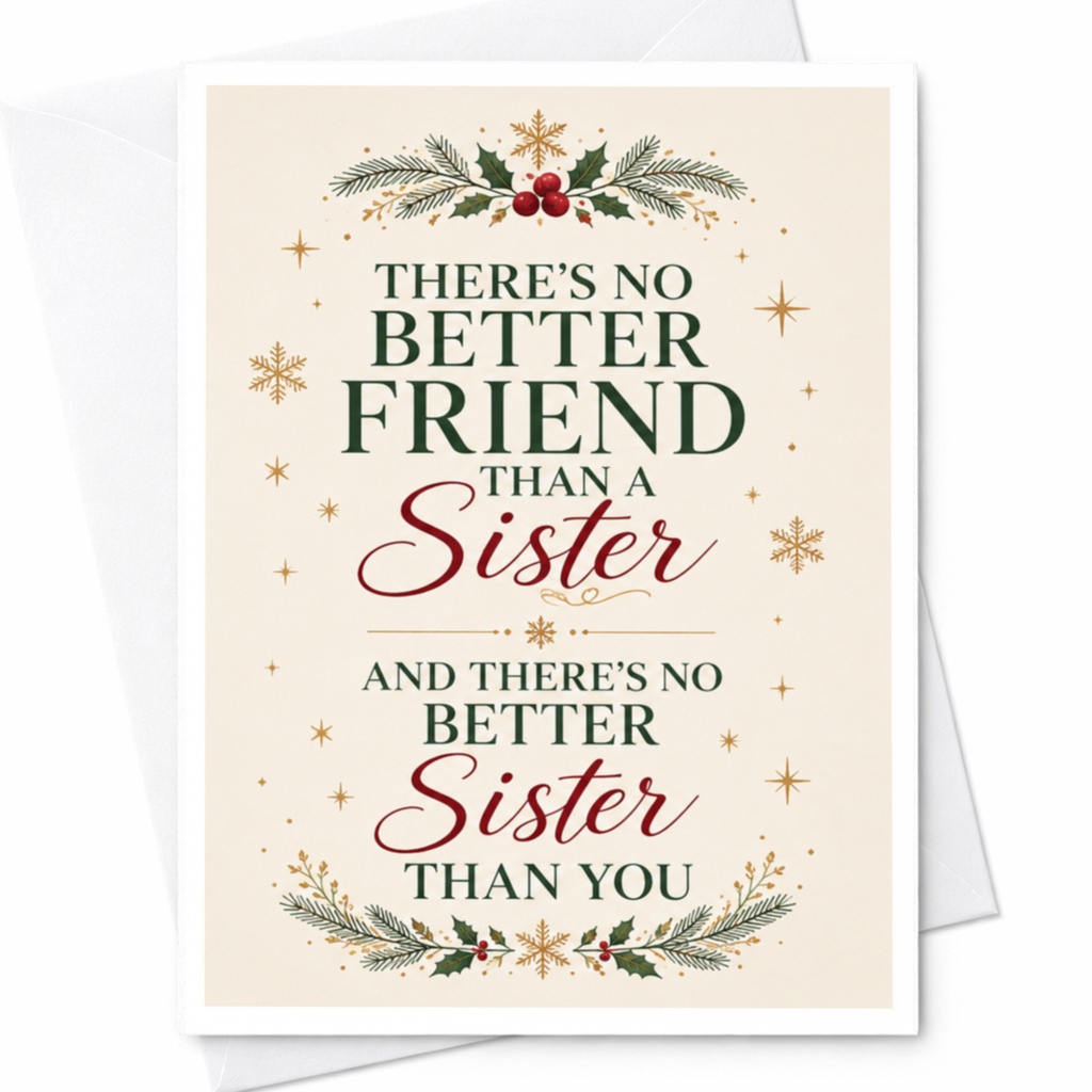 There's No Better Friend Than A Sister Christmas Card For Sister Festive Holiday Greeting Card Friendship Sentimental C4619