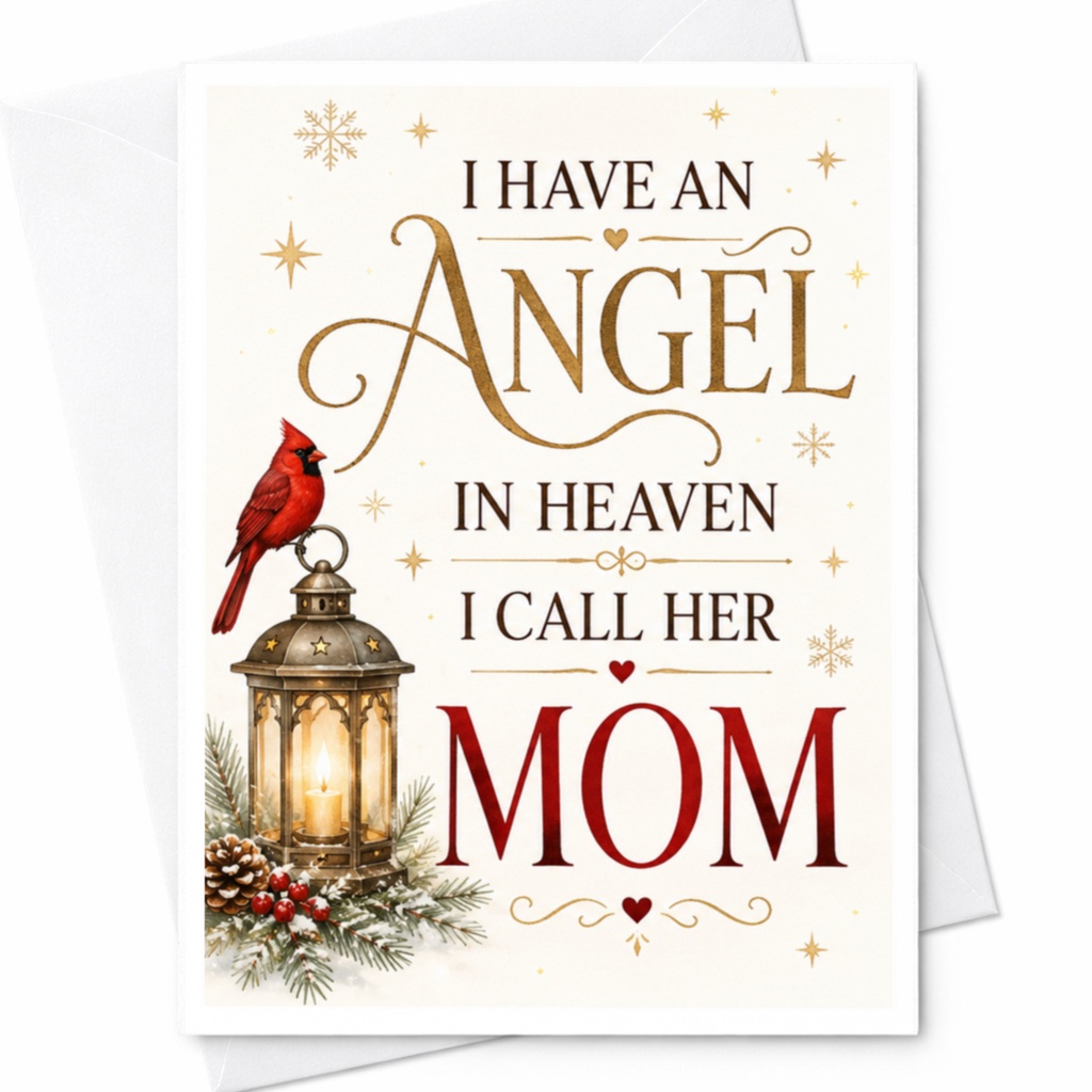 I Have An Angel In Heaven I Call Her Mom Memorial Card Cardinal Lantern Sympathy Card For Loss Of Mother Sentimental Greeting Card C4647