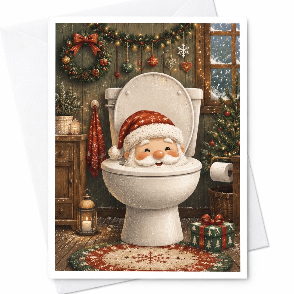 Funny Santa Christmas Greeting Card Holiday Card For Friends Cute Festive Bathroom Decor Card For Christmas Cheer C4651