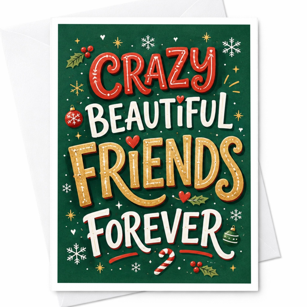 Crazy Beautiful Friends Forever Christmas Card Festive Holiday Greeting For Best Friend Cute Friendship Card C4661