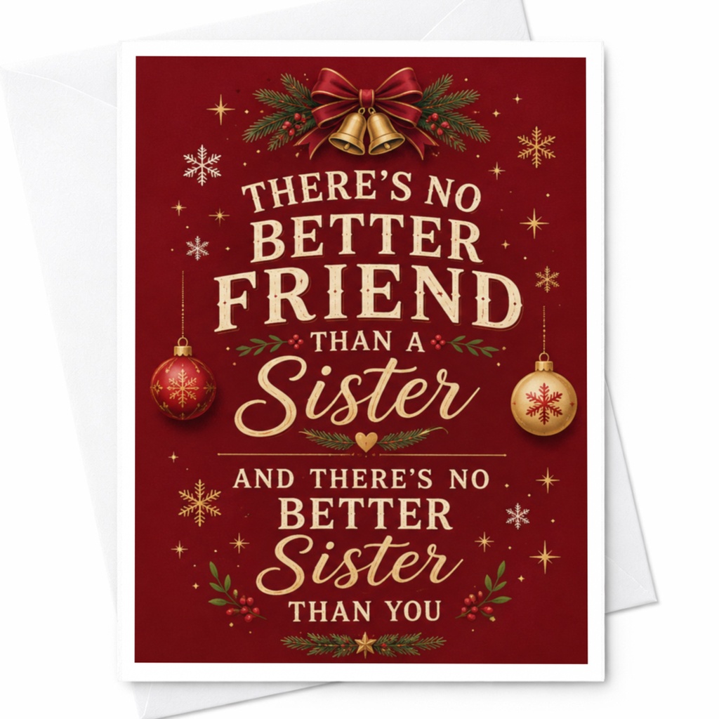 There's No Better Friend Than A Sister Christmas Card For Sister Festive Holiday Greeting Card Best Sister Friendship C4620