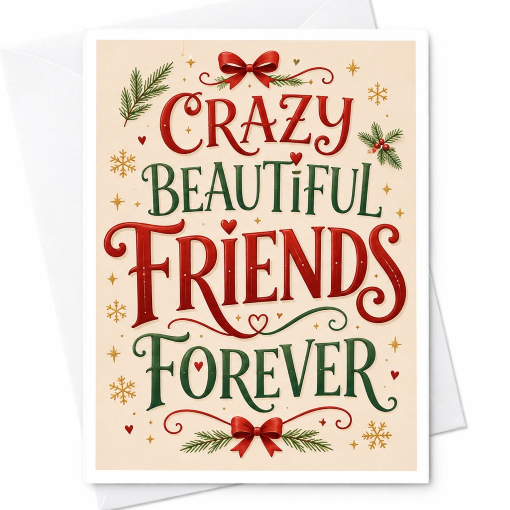 Crazy Beautiful Friends Forever Festive Friendship Card Christmas Greeting Card For Best Friend Cute Holiday Card C4664