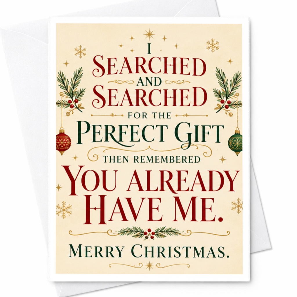 I Searched And Searched For The Perfect Gift Then Remembered You Already Have Me. Merry Christmas. Funny Christmas Card For Best F C4667