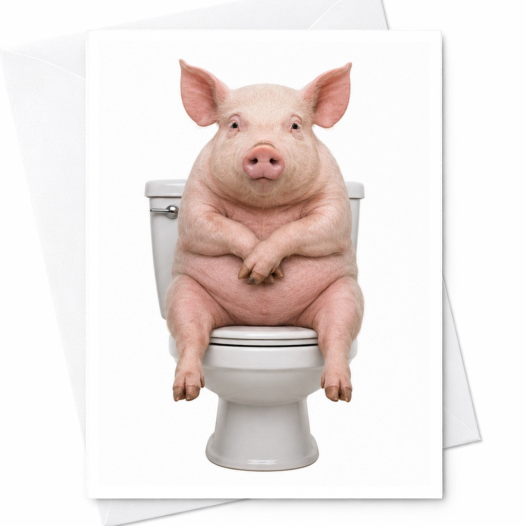 Pig On Toilet Funny Greeting Card Animal Card Cute Piglet Everyday Card For Friend Whimsical C4633