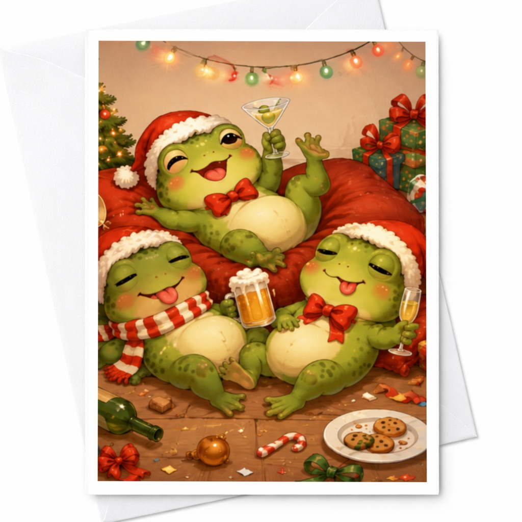 Frogs In Santa Hats Christmas Card Funny Holiday Greeting Card Cute Animal Card For Friends Family Festive Celebration C4634
