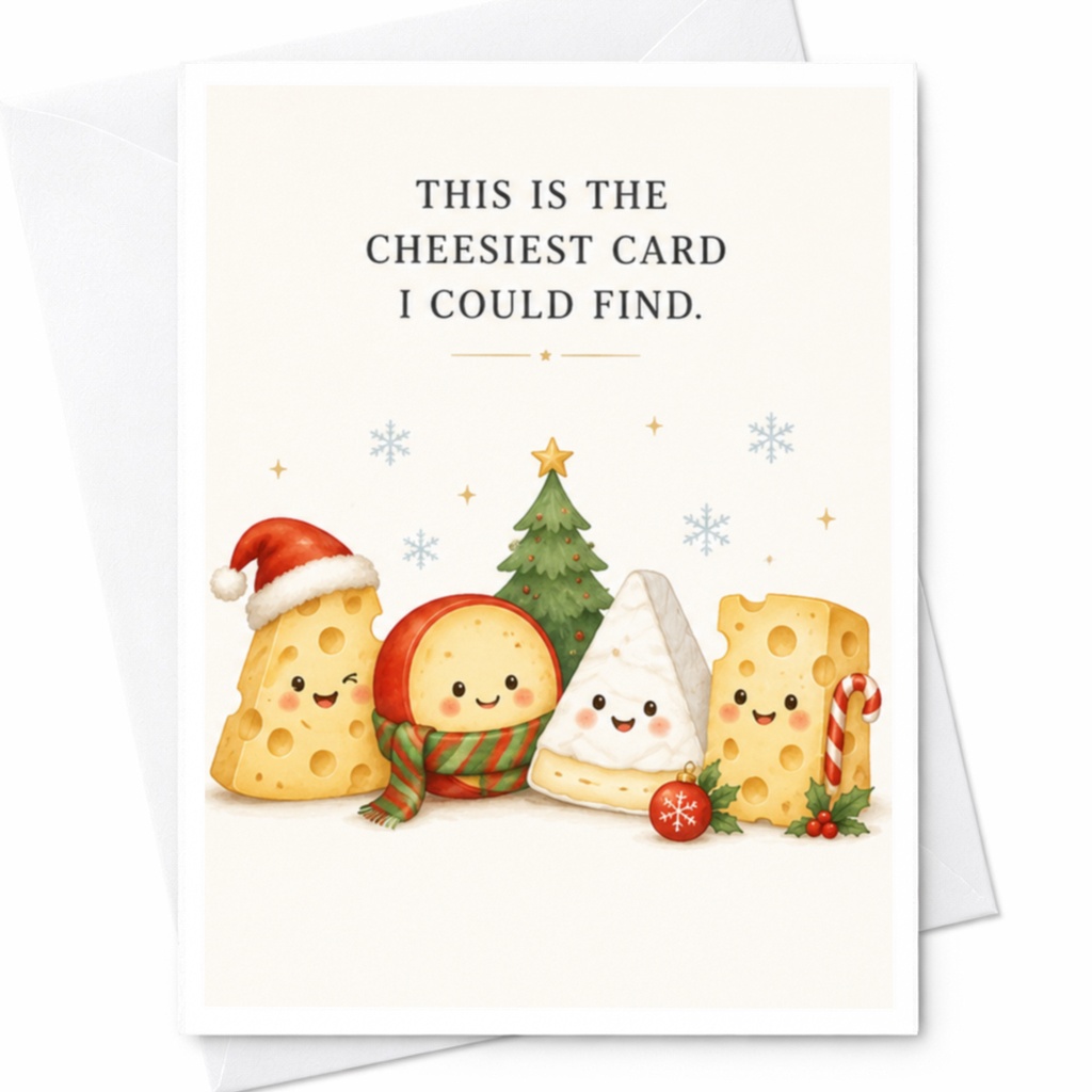 This Is The Cheesiest Card I Could Find Funny Christmas Card Cute Cheese Characters Holiday Greeting Card For Friends C4676
