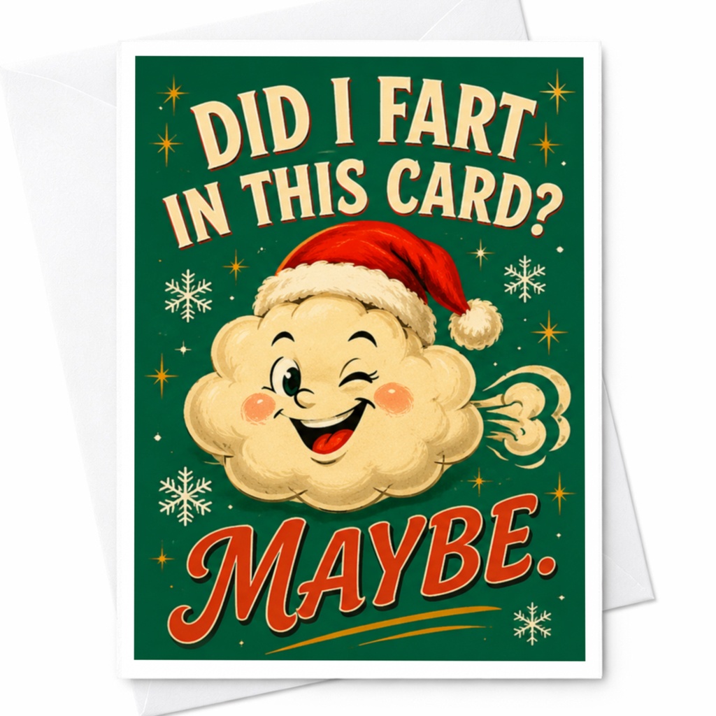 Did I Fart In This Card? Maybe. Funny Christmas Card Holiday Greeting Card For Him Her Cute Santa Cloud C4677