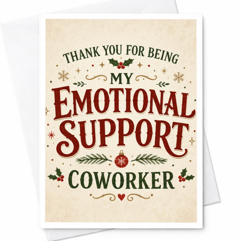 Thank You For Being My Emotional Support Coworker Christmas Card Funny Holiday Greeting For Colleague Office Friend Festive Apprec C4641