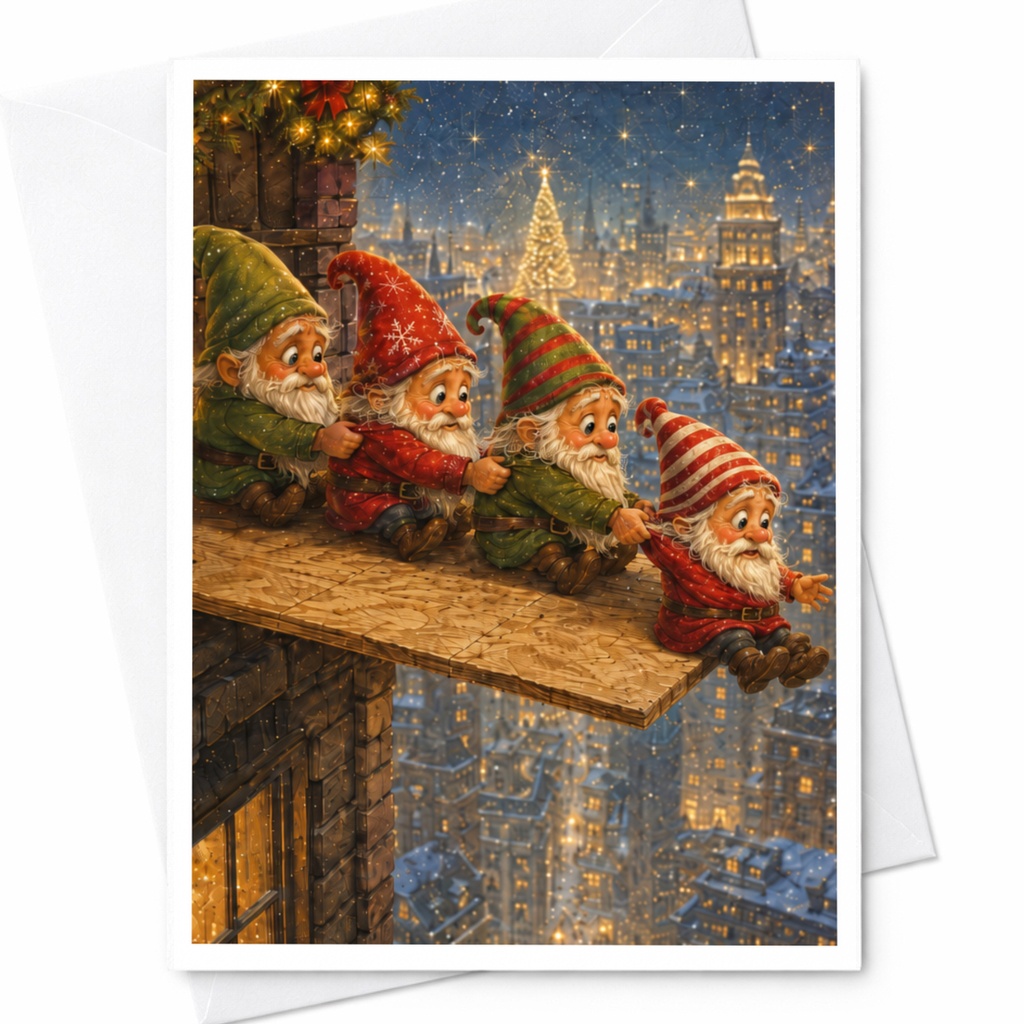 Christmas Gnomes Card Festive Holiday Greeting Card Cute Winter Scene For Him Her Family Christmas Card C4643