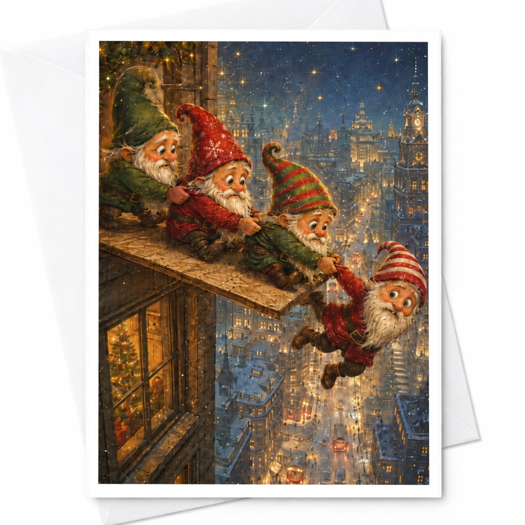 Christmas Gnomes Card Festive Holiday Greeting Card Cute Winter Scene For Family Friends Whimsical Christmas Card C4644