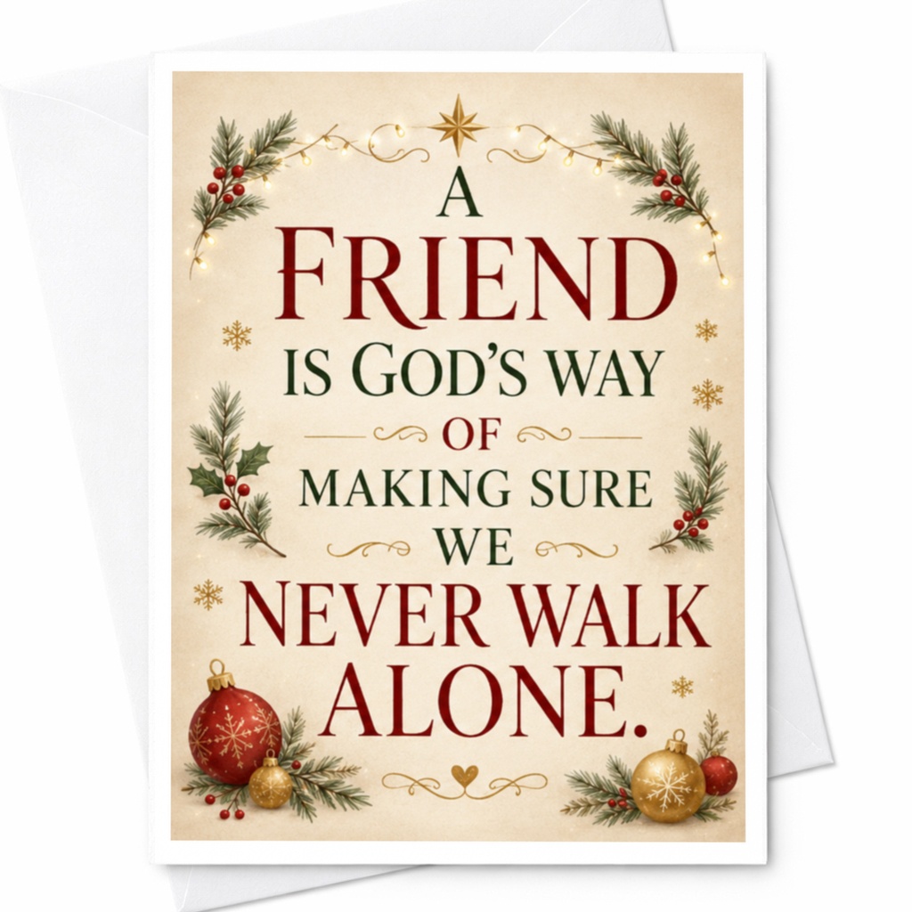 A Friend Is God's Way Of Making Sure We Never Walk Alone Christmas Card Holiday Greeting Card For Friend Inspirational Festive Des C4655
