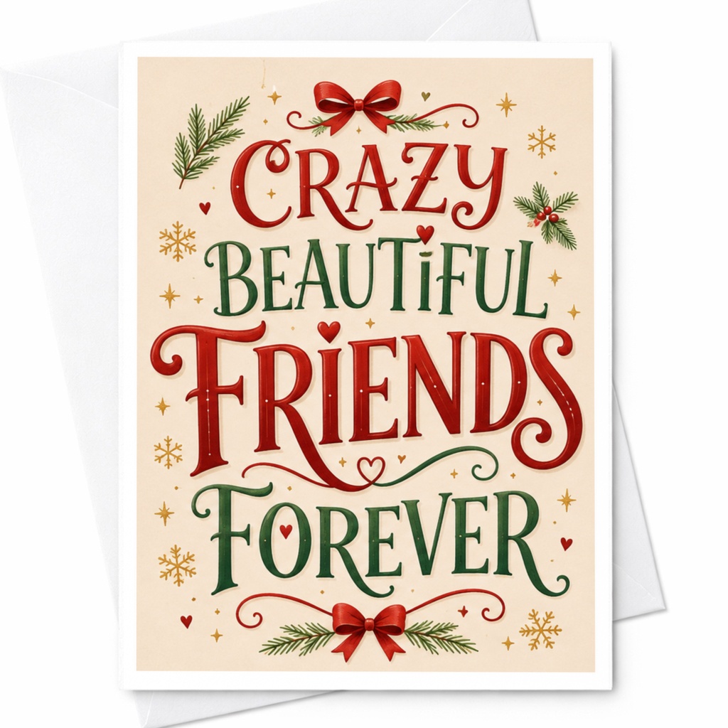 Crazy Beautiful Friends Forever Christmas Card Festive Holiday Greeting Card For Best Friend Cute Friendship Card C4662