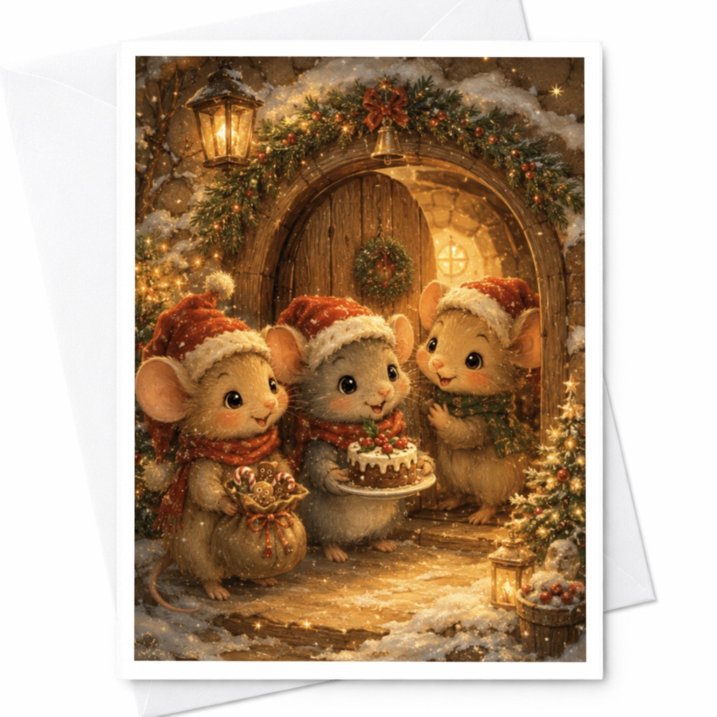 Christmas Mice Greeting Card Cute Holiday Card Festive Animal Card For Kids Family Christmas Celebration Card C4669