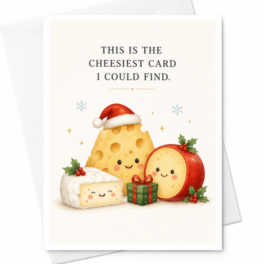 This Is The Cheesiest Card I Could Find Funny Christmas Card Cute Cheese Characters Holiday Greeting Card For Friends C4675