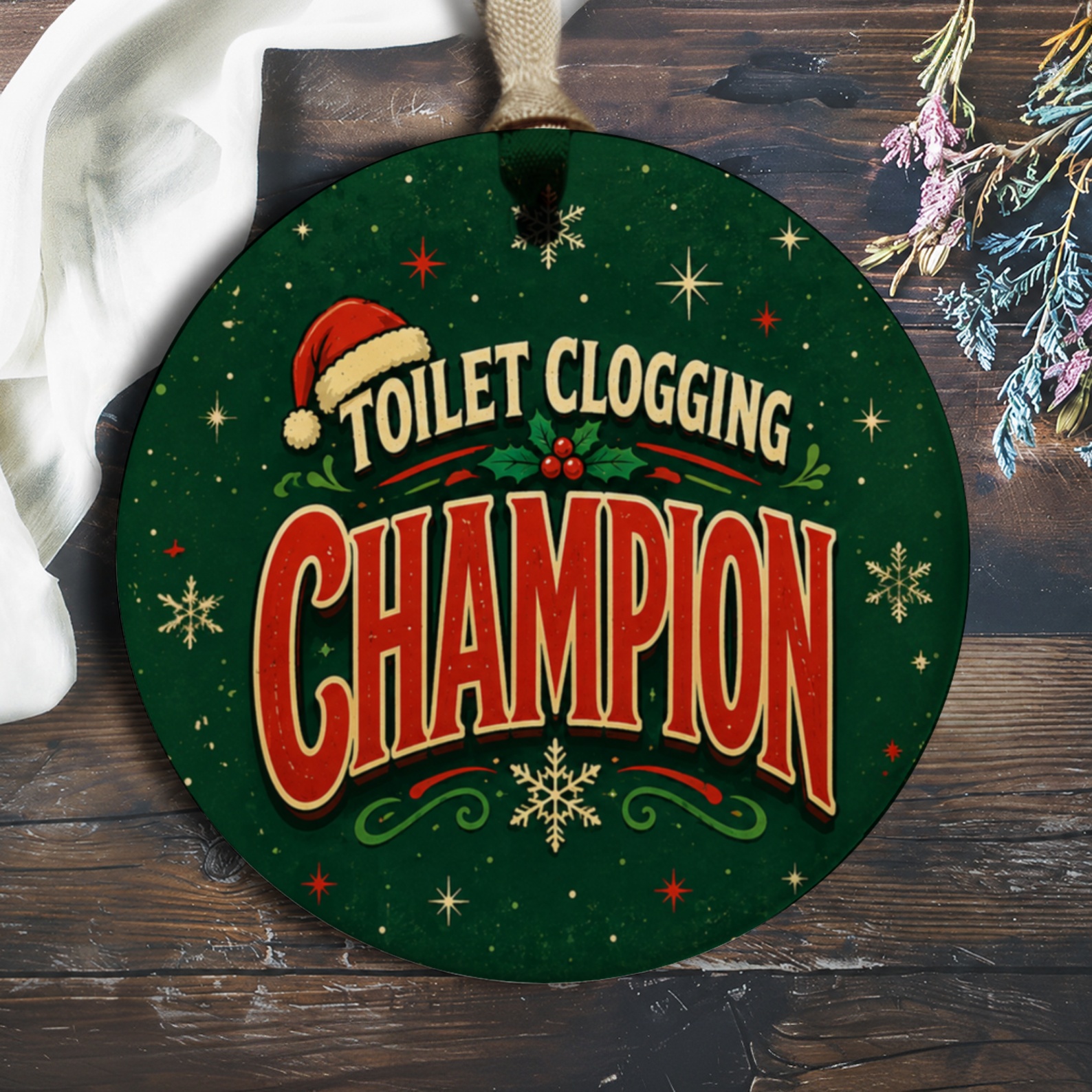 Toilet Clogging Champion Funny Christmas Ornament Holiday Decor Gag Gift Festive For Him Her Family O631
