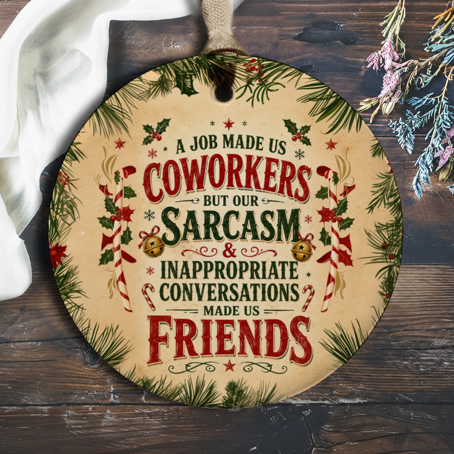 A Job Made Us Coworkers But Our Sarcasm & Inappropriate Conversations Made Us Friends Christmas Ornament Funny Office Gift O636
