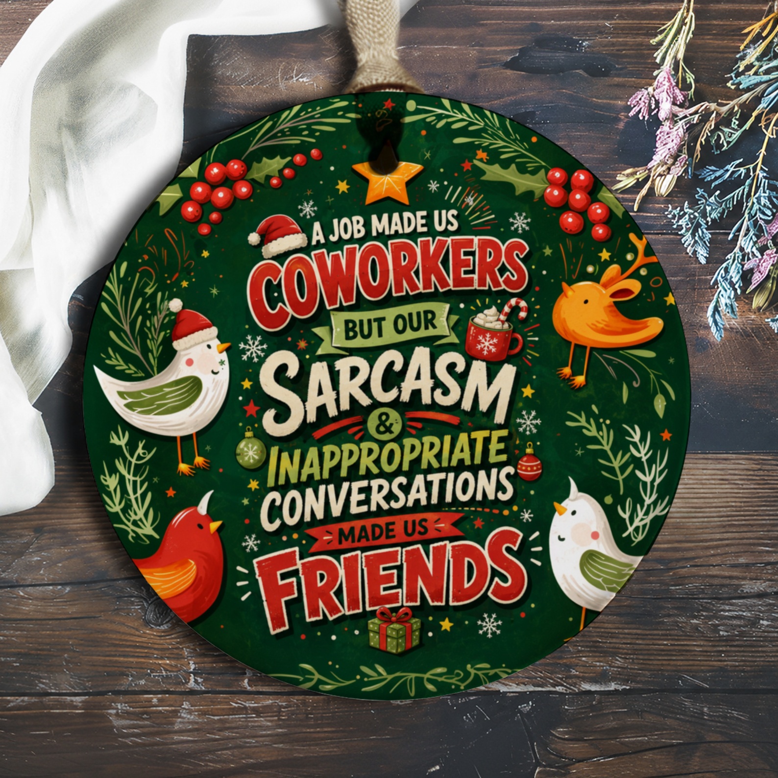 A Job Made Us Coworkers But Our Sarcasm & Inappropriate Conversations Made Us Friends Christmas Ornament Funny Holiday Gift O637