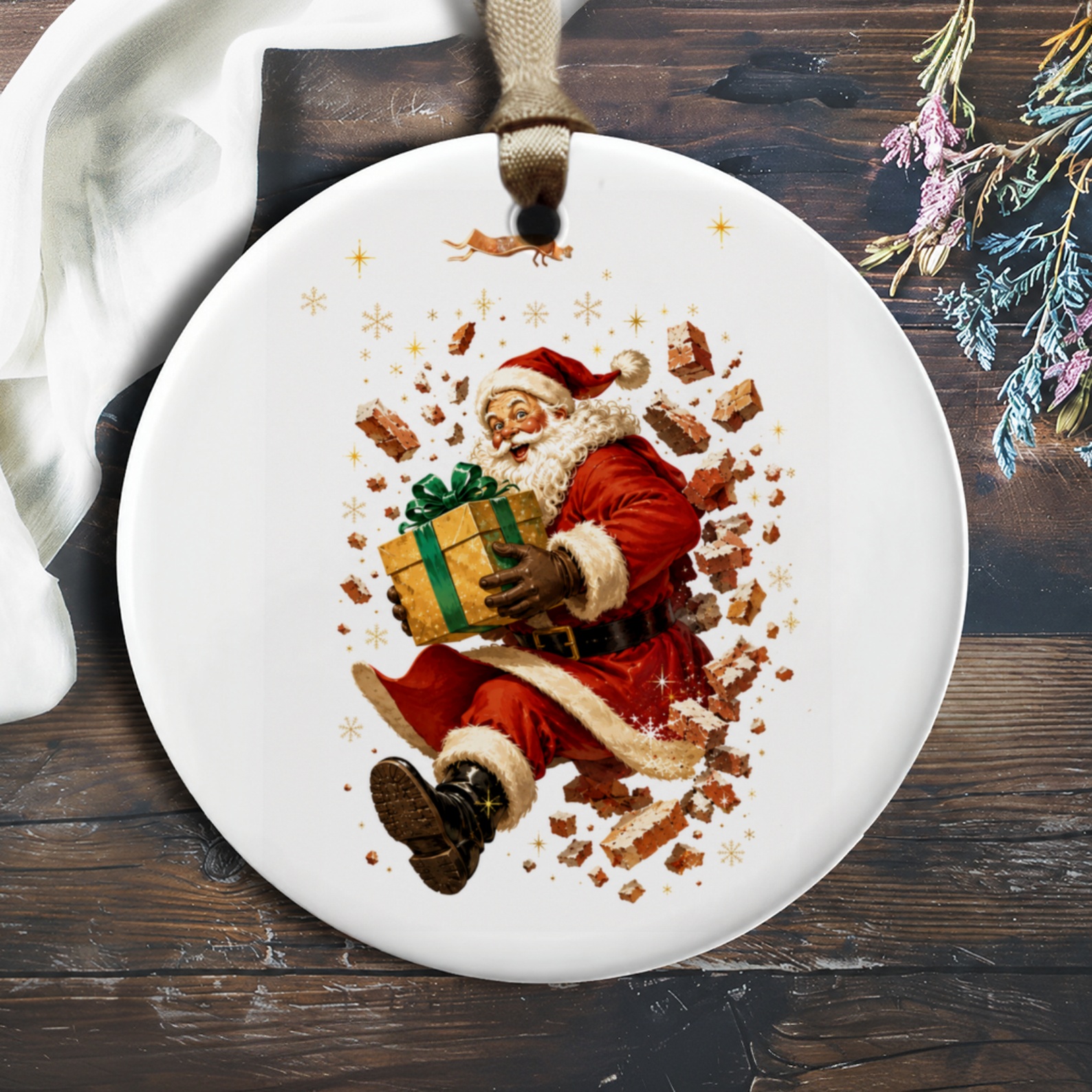 Santa Claus Christmas Ornament Festive Holiday Decor Vintage Style Santa With Gift Winter Decoration O643