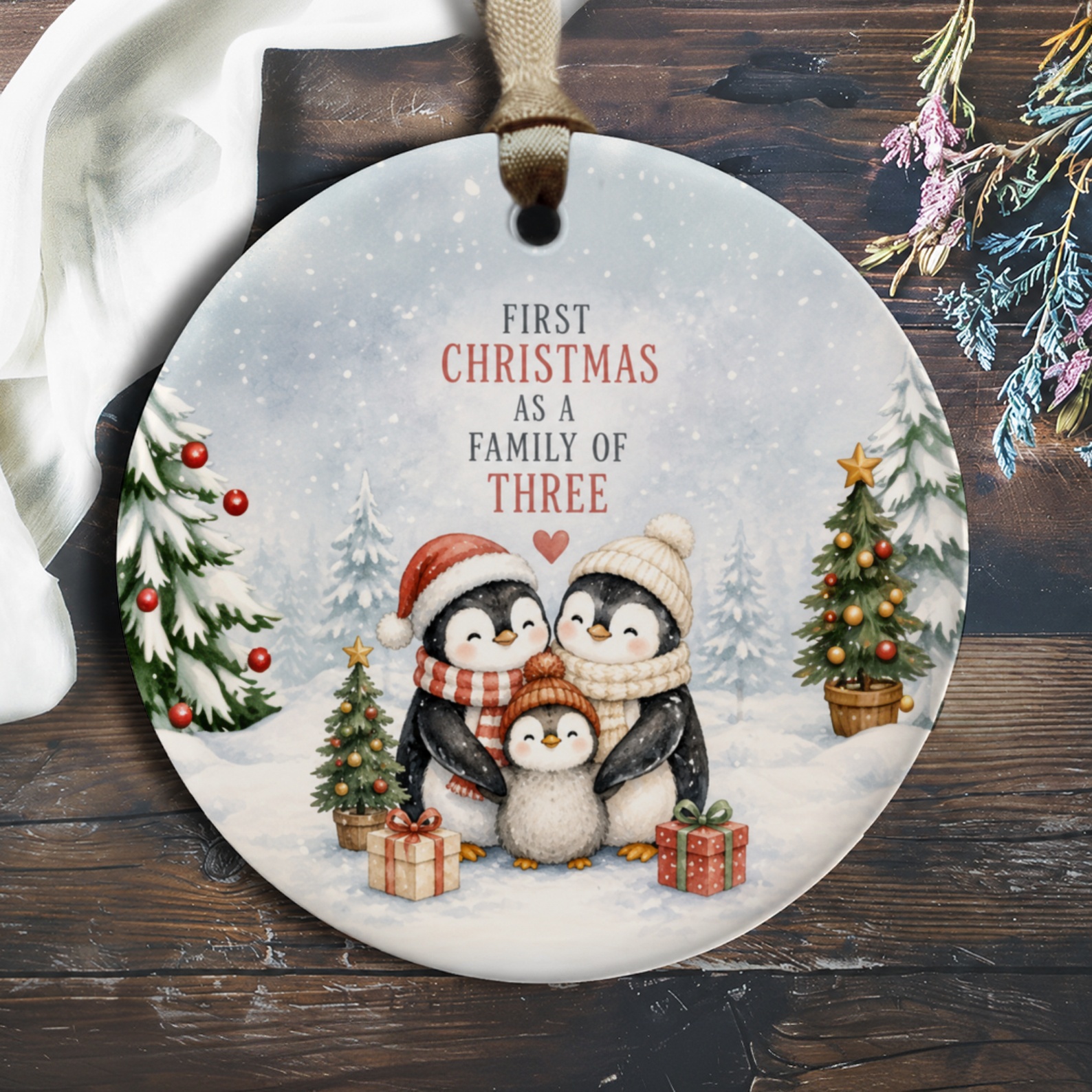 First Christmas As A Family Of Three Ornament Penguin Family Christmas Decor New Parents Holiday Keepsake Gift O646