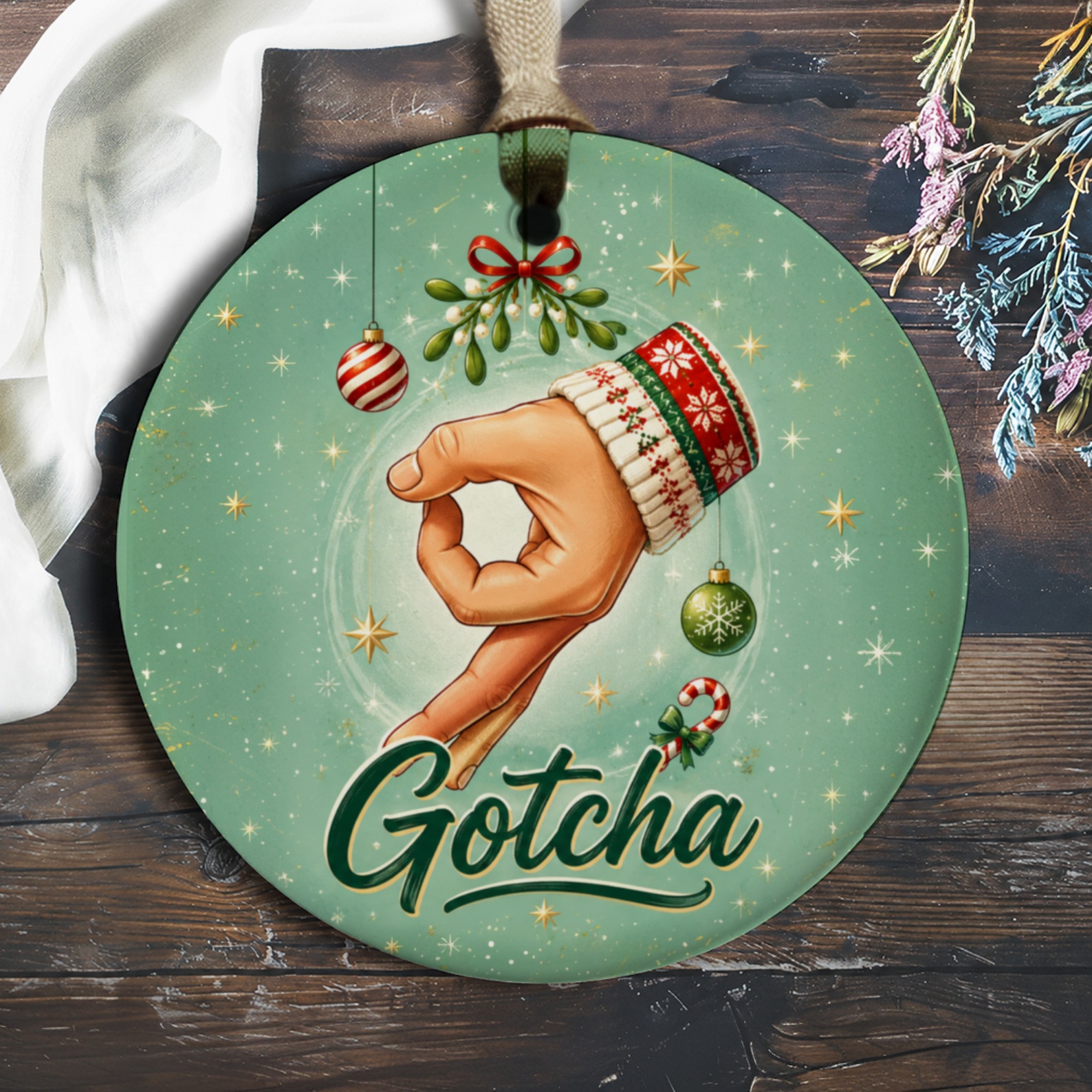Gotcha Christmas Ornament Funny Holiday Decor Hand Gesture Festive Ornament Xmas Tree Decoration Gift For Friends O650
