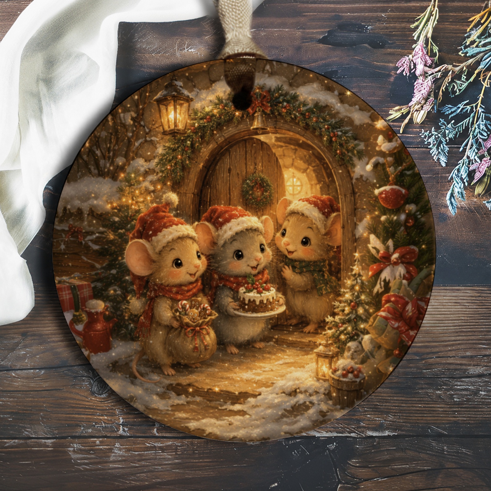 Christmas Mice Ornament Cute Holiday Decor Festive Animal Ornament Christmas Tree Decoration Winter Wonderland Gift O685