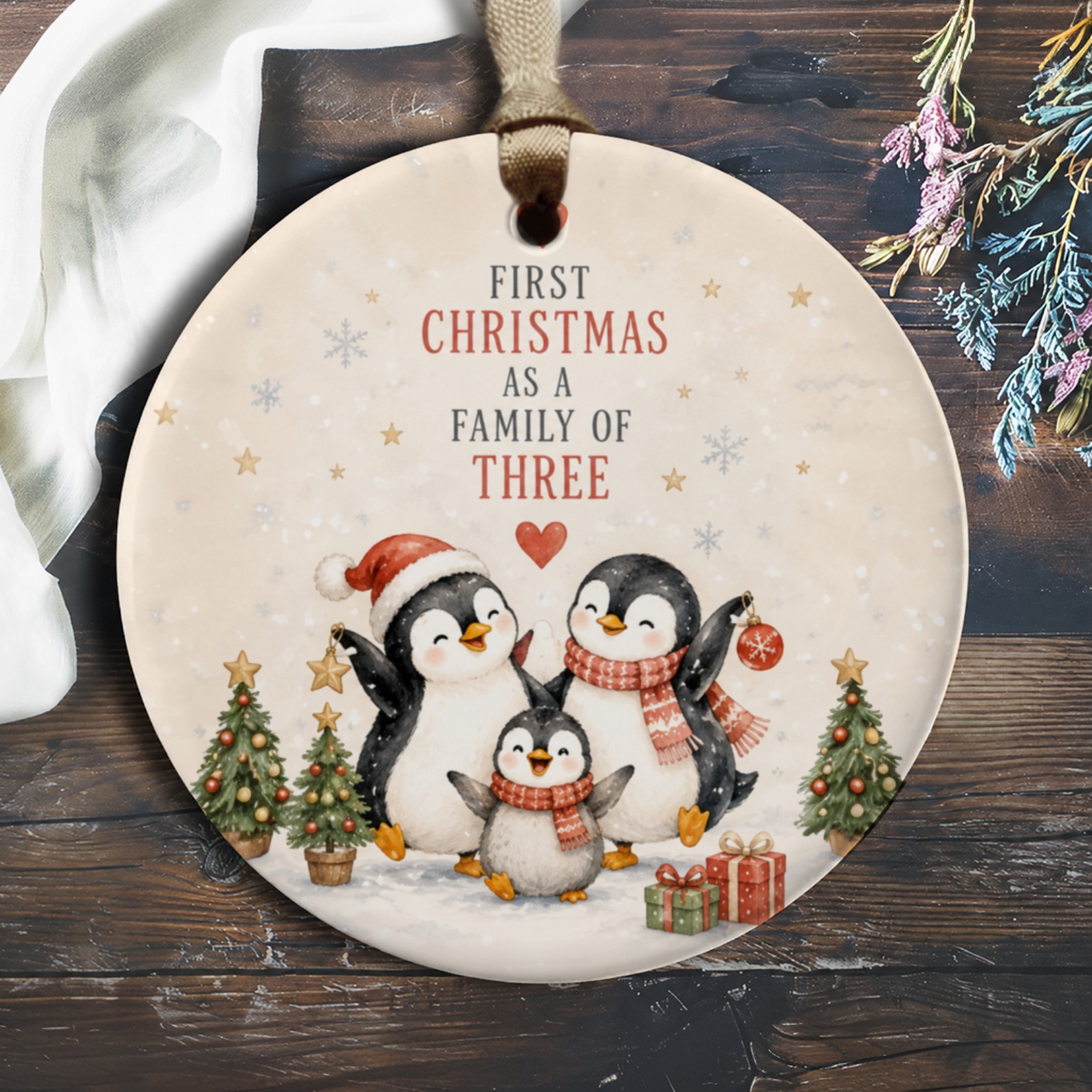 First Christmas As A Family Of Three Ornament Cute Penguin Family Christmas Ornament New Parents Holiday Decor Gift O647