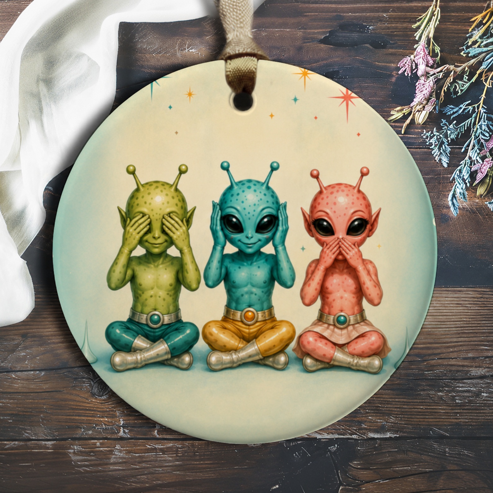 Alien Trio Ornament Cute Space Decor Colorful Alien Art Fun Sci-Fi Home Decoration Gift For Space Lover Unique Ornament O649