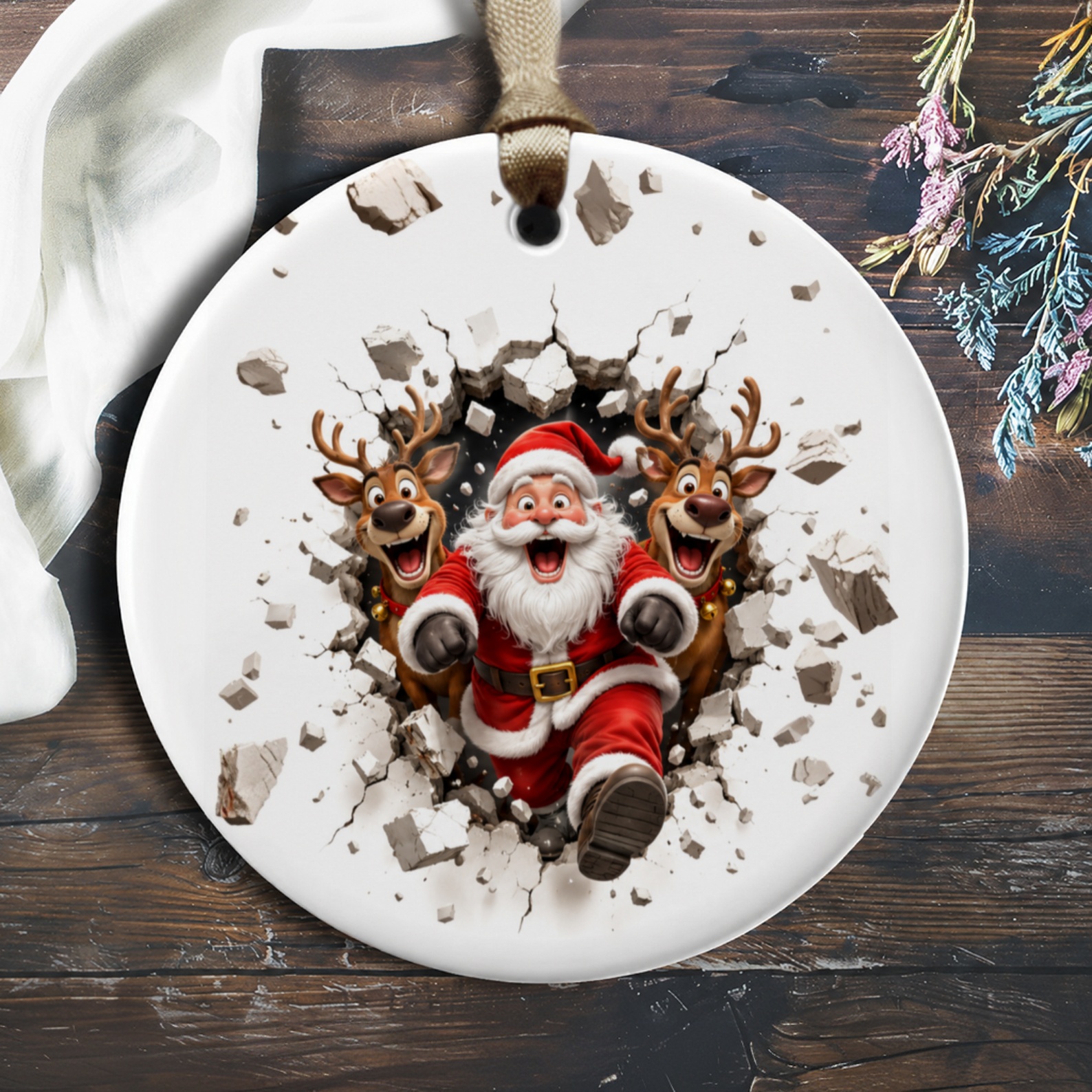 Santa And Reindeer Christmas Ornament Festive Holiday Decor Cute Santa Claus Decoration For Tree Fun Xmas Ornament O653