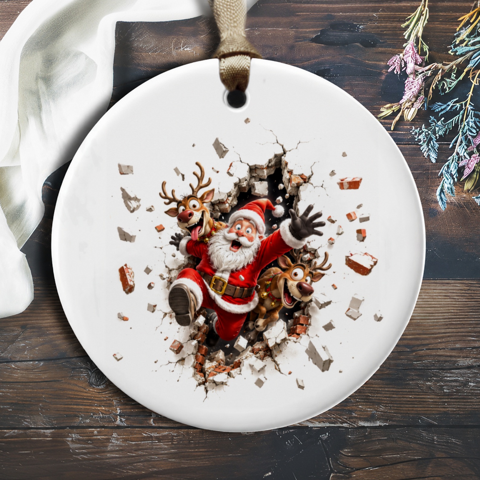 Santa And Reindeer Christmas Ornament Festive Holiday Decor Cute Santa Claus Decoration Fun Xmas Tree Ornament O654