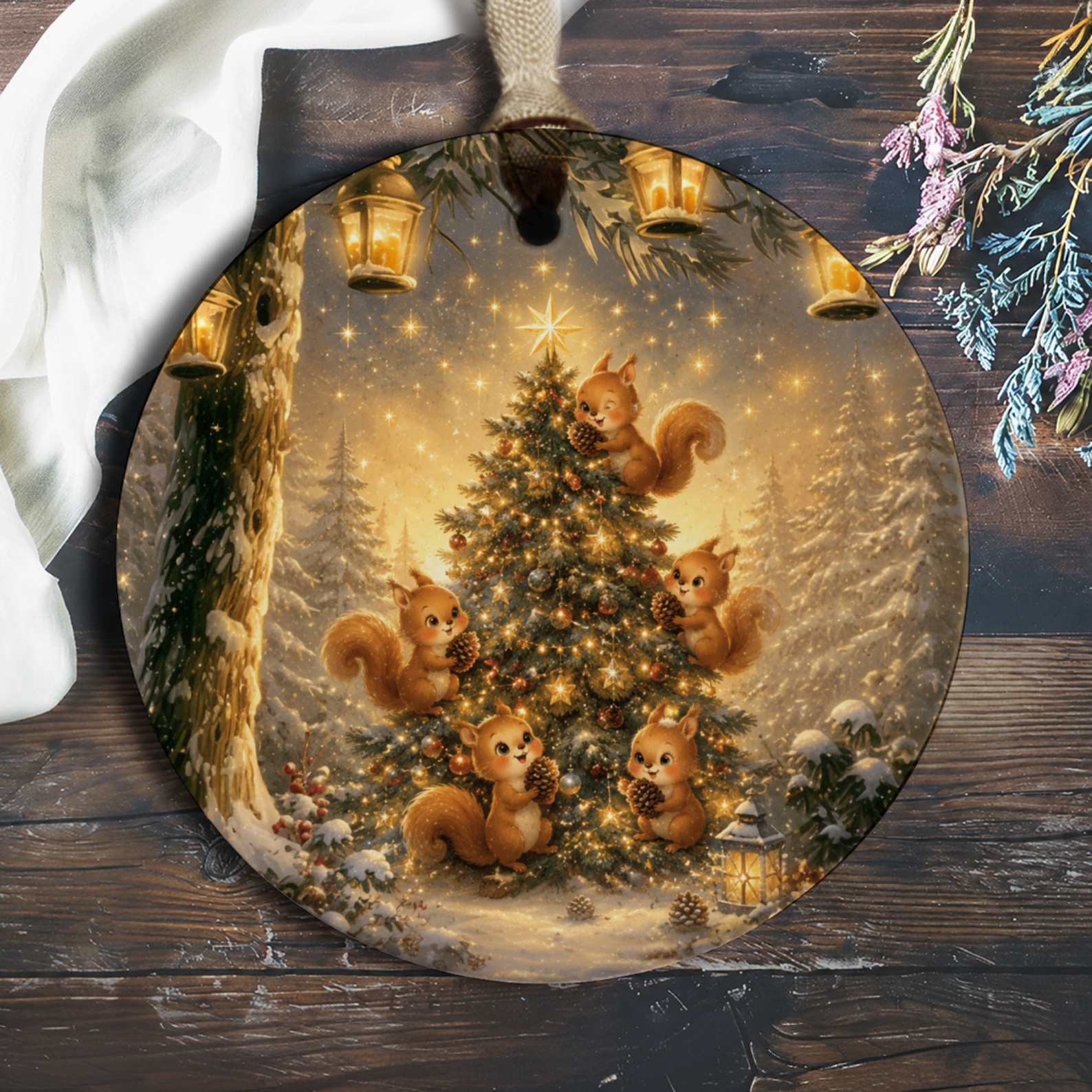 Squirrel Christmas Ornament Cute Woodland Animal Decor Holiday Tree Decoration Winter Forest Scene Festive Hanging Ornament O655