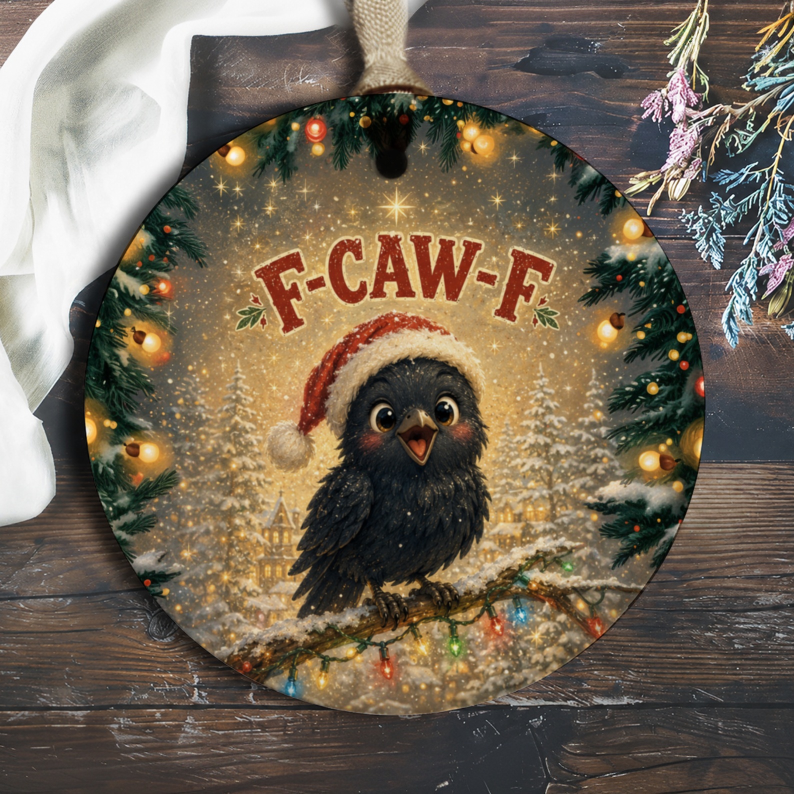 F-Caw-F Christmas Ornament Cute Bird With Santa Hat Holiday Decor Festive Tree Decoration Winter Wonderland O660