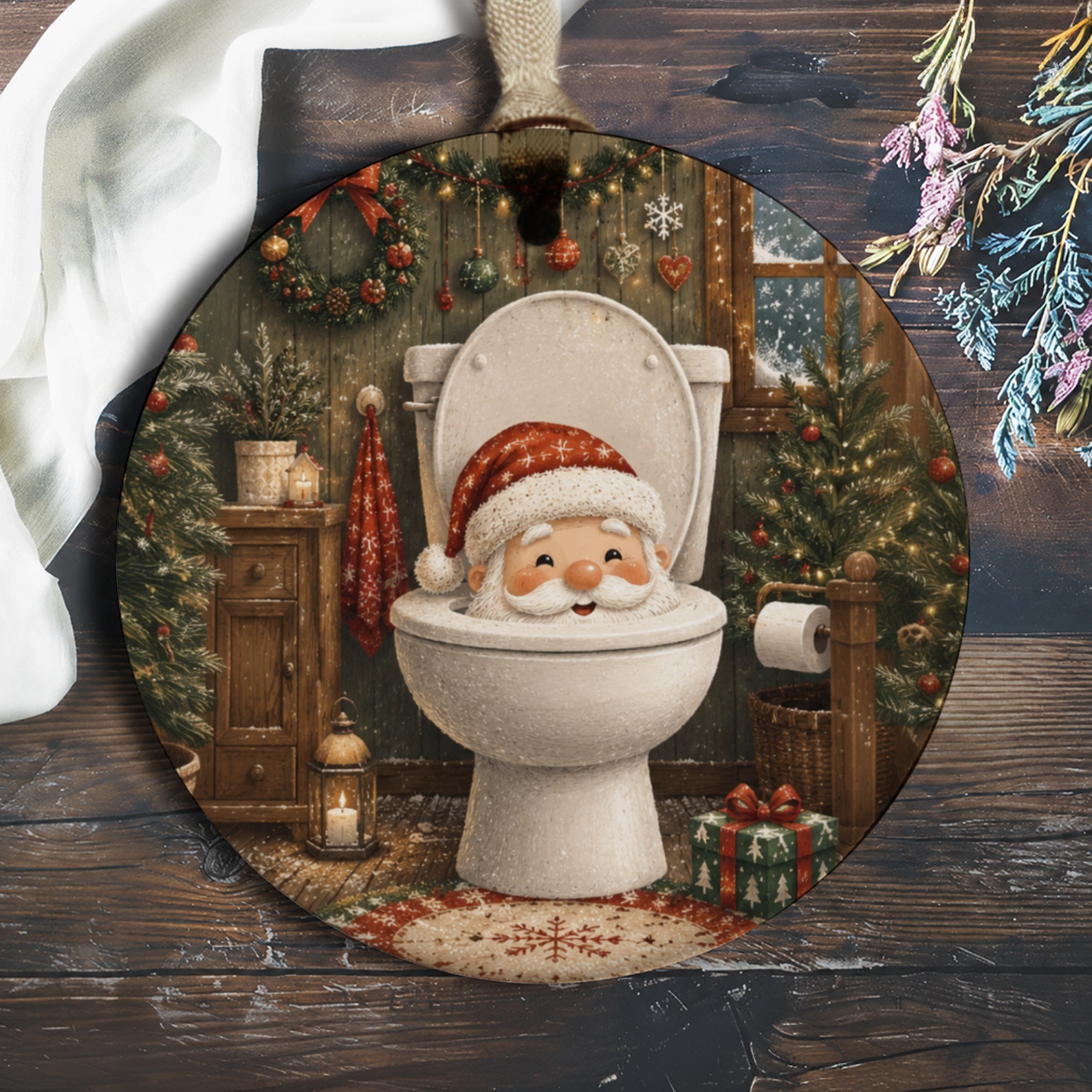 Santa In Toilet Christmas Ornament Funny Holiday Decor Cute Santa Claus Bathroom Decoration Festive Tree Ornament O670