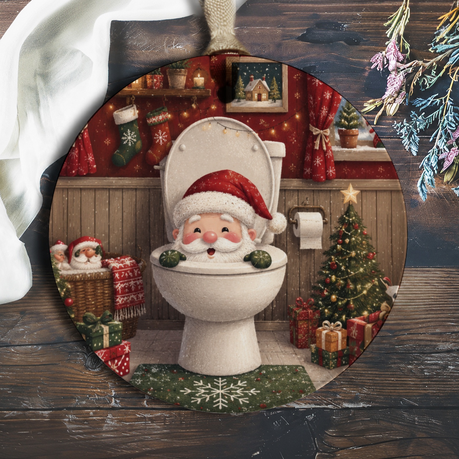 Santa In Toilet Christmas Ornament Funny Holiday Decor Cute Santa Claus Bathroom Xmas Tree Decoration Gift O671